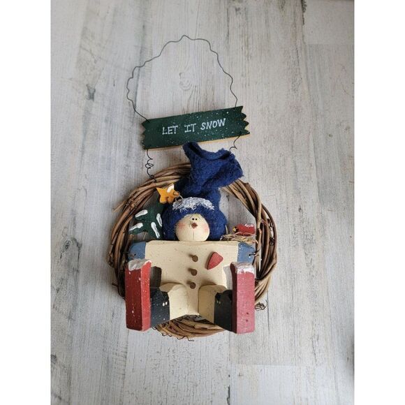Let It Snow wooden wreath sign Xmas hanging rustic - Picture 1 of 8